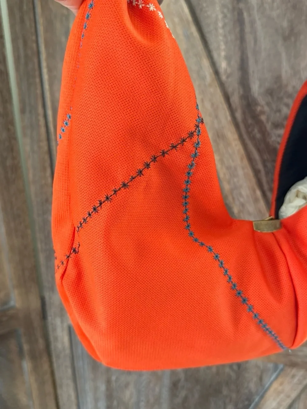 Bold Orange Shoulder Hobo Bag with Cream Accent